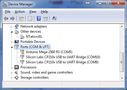 Device Manager ports after installing USB drivers for Icom IC-7100