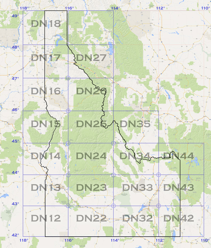 Map of VHF rover operating locations in Idaho grid squares