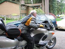 Barry on his motorcycle leaving his driveway