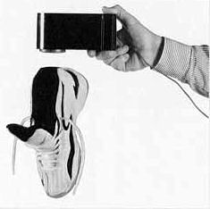 Shoe suspended by visual levitation