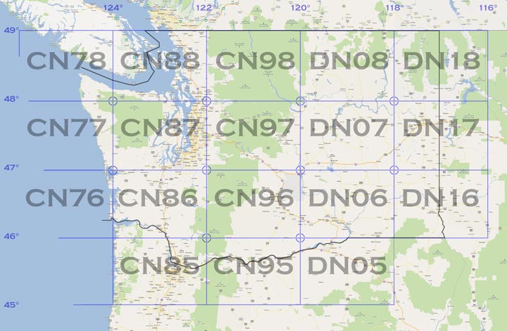 Map of VHF rover operating locations in Washington state grid squares
