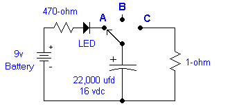 Capacitor charging from 9v battery