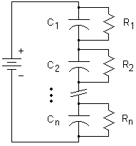 Schematic of capacitors with balancing resistors