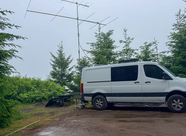 Barry's rover van with a 5-element 6-meter antenna, and a 7-element 2-meter antenna.