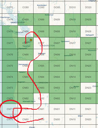 Sketch of possible driving route through grid squares