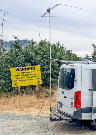Coax cable enters van in back door at Horse Ridge CN80gj