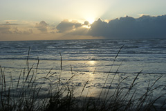Winter sunset with crepuscular rays at beaches near Forks, WA