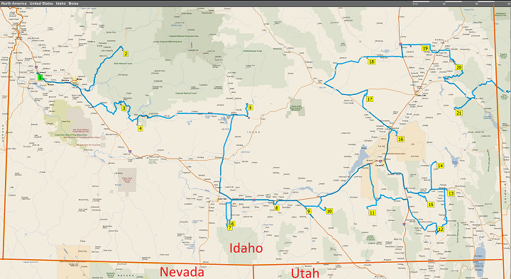 Route through southern Idaho