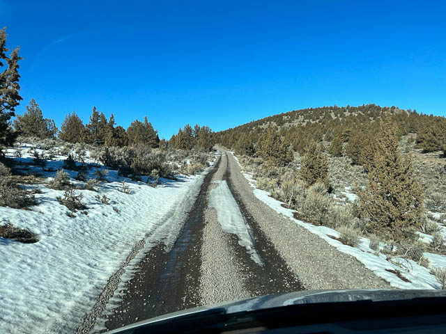 Leftover snow drifts on Glass Butte C-Line Road
