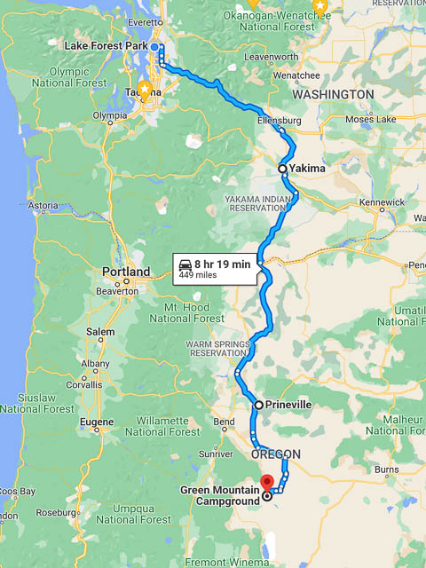2022-05-13 Route from Lake Forest Park to Green Mtn via Yakima and Prineville